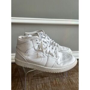 Air Jordan 1 Mid White Leather High Top Basketball Sneakers Mens
